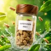 Heart-shaped brown lecithin slimming and shaping tablets in a transparent glass jar with a wooden lid Specification image